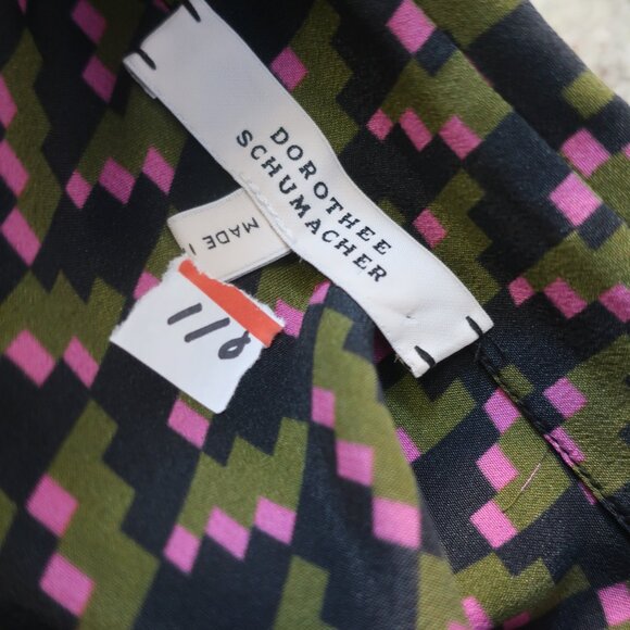 Womens Dorothee Schumacher Black, Green, Pink Design Button Down Blouse 4 - Picture 6 of 7